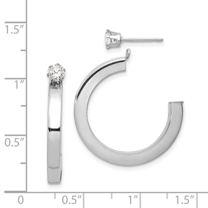14k White Gold Polished J Hoop with CZ Stud Earring Jackets