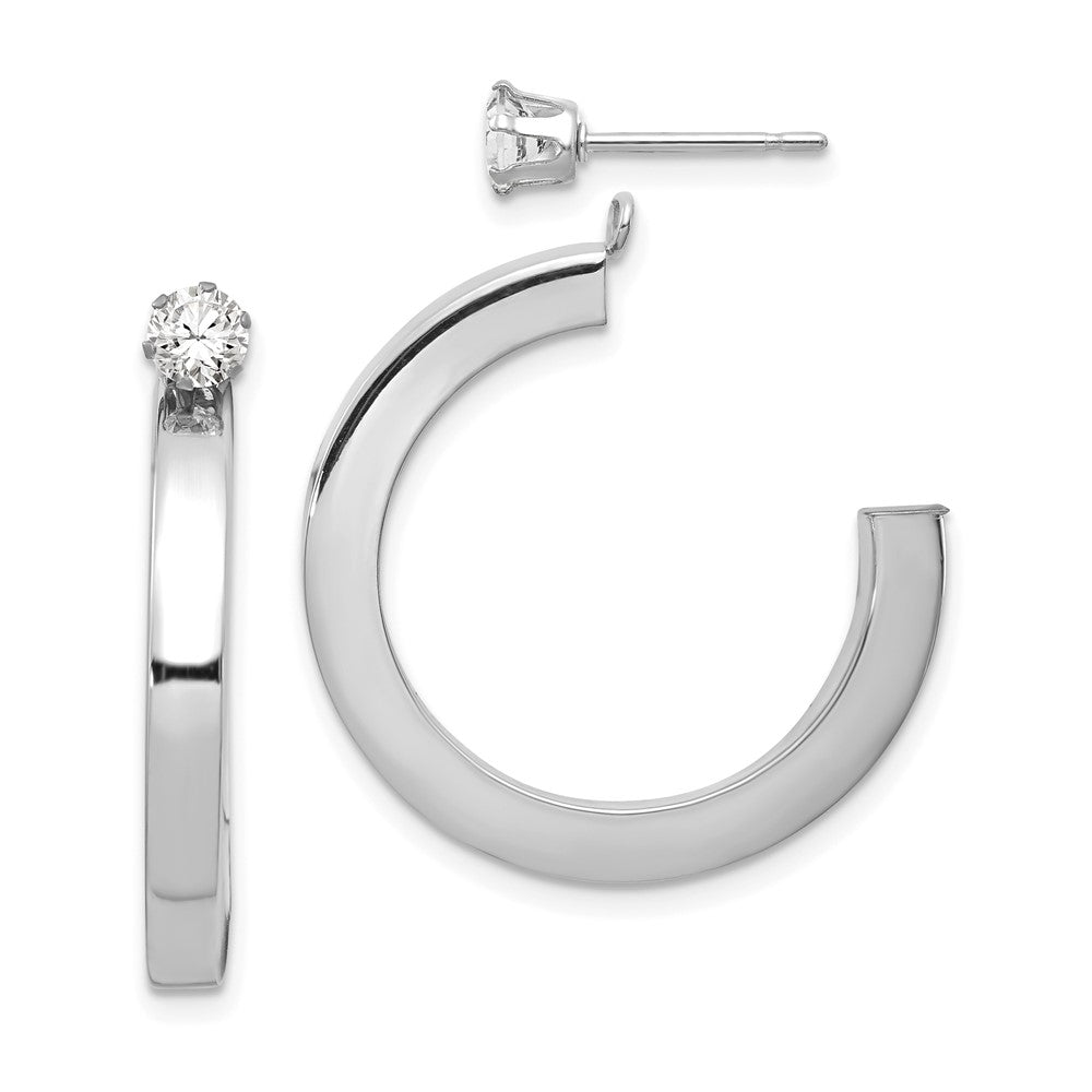 14k White Gold Polished J Hoop with CZ Stud Earring Jackets