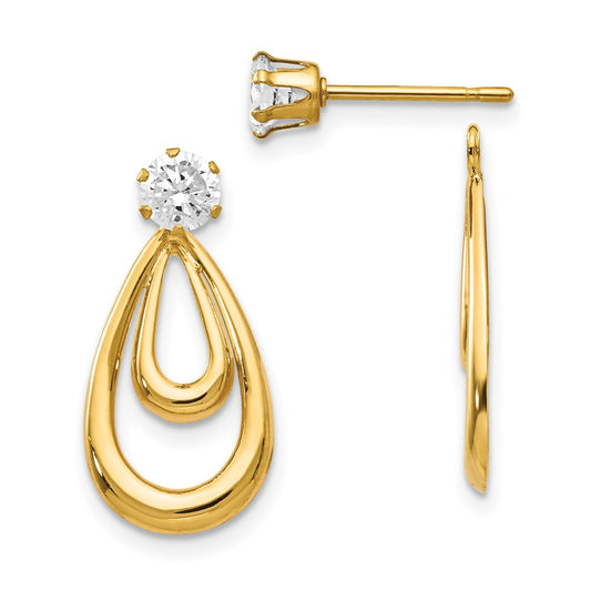 14k Yellow Gold Polished w/CZ Stud Earring Jackets