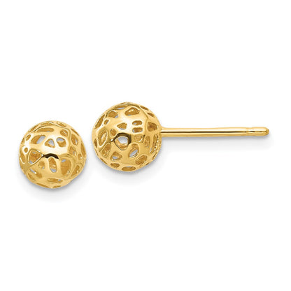 14k Yellow Gold Fancy Ball Post Earrings