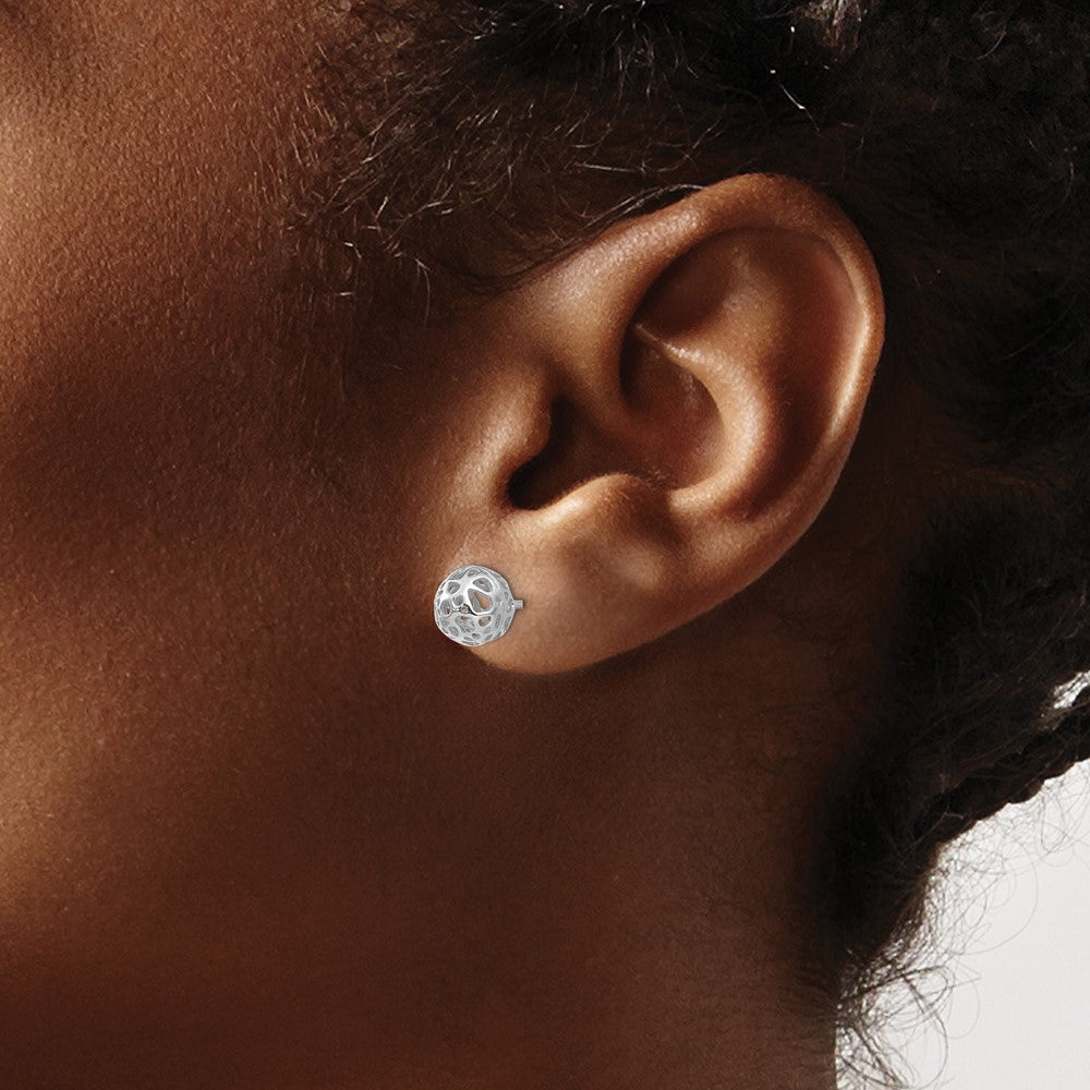 14k White Gold Medium Fancy Ball Post Earrings