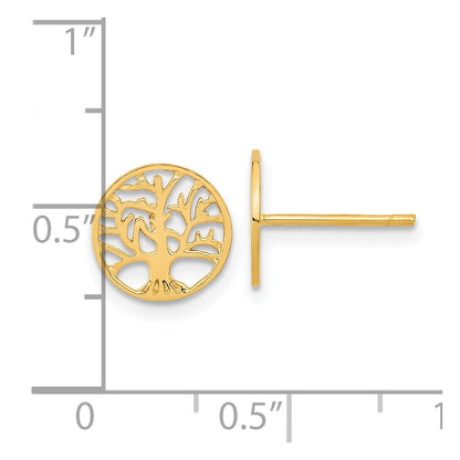 14k Yellow Gold Round Tree Post Earrings