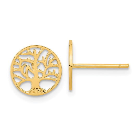 14k Yellow Gold Round Tree Post Earrings
