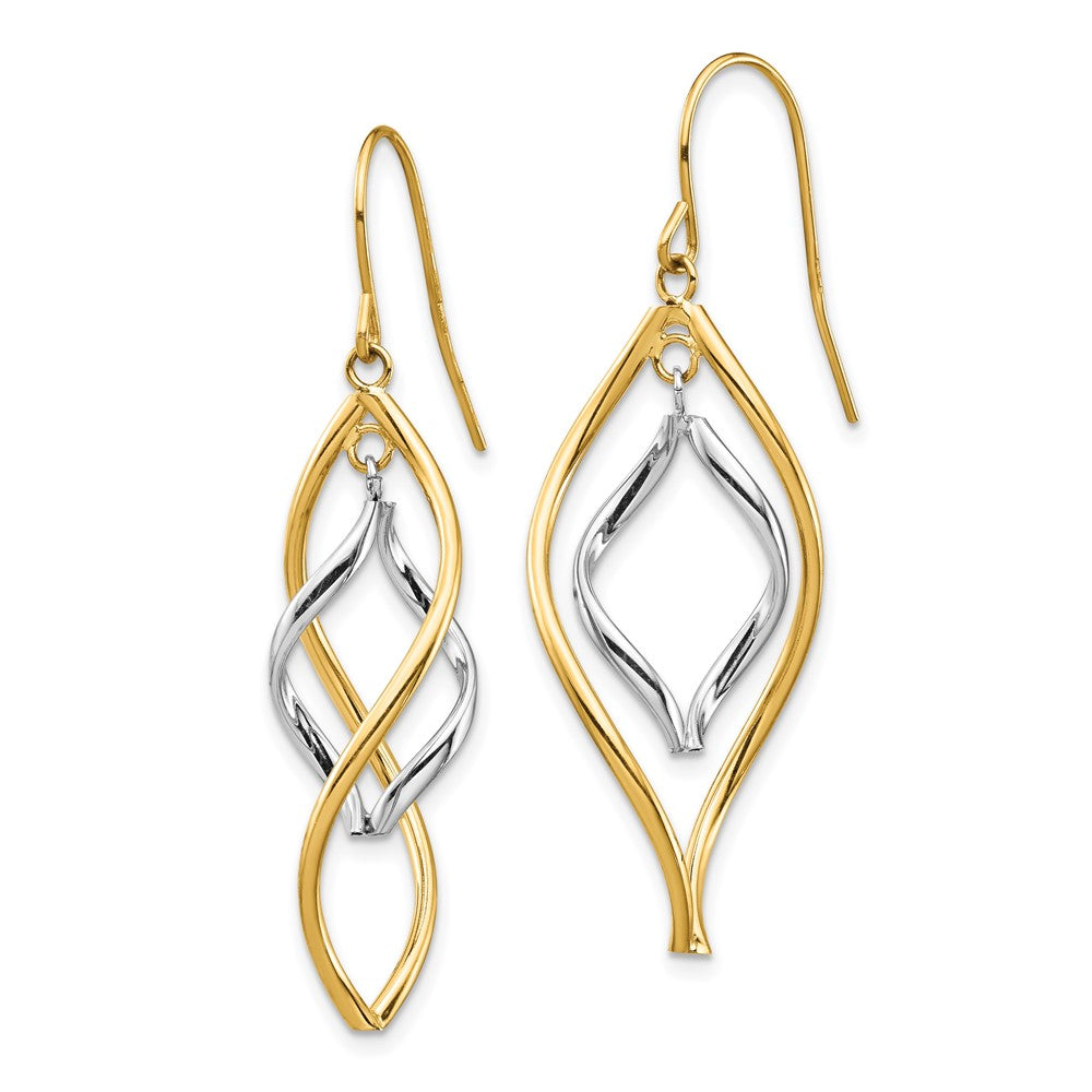 14k Two-tone Gold Fancy Twisted Dangle Earrings