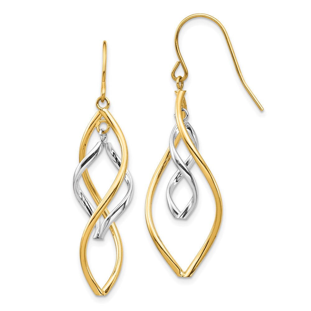 14k Two-tone Gold Fancy Twisted Dangle Earrings
