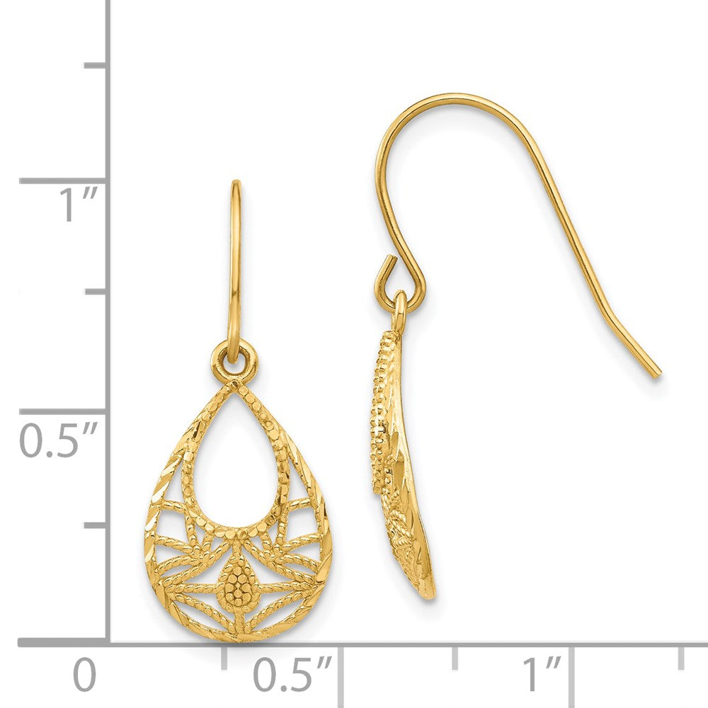 14k Yellow Gold Diamond-cut Dangle Earrings