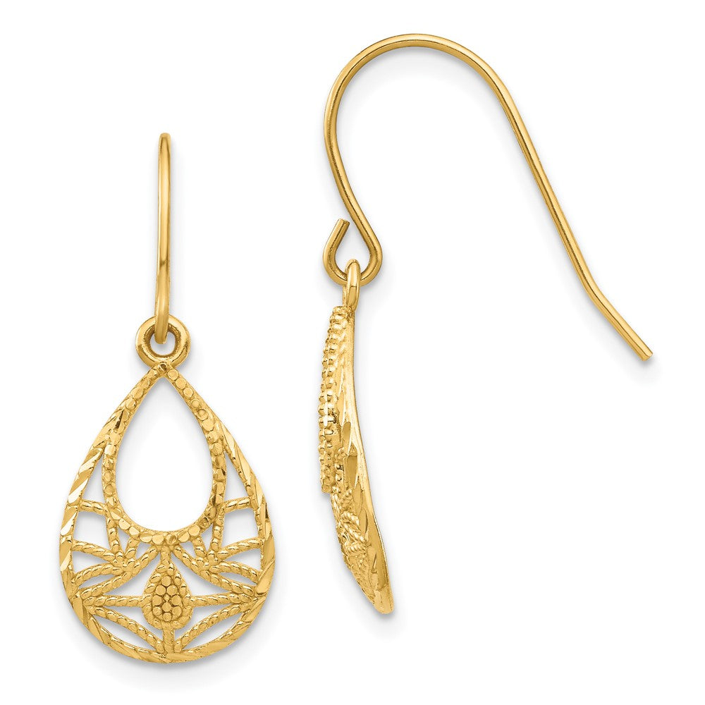 14k Yellow Gold Diamond-cut Dangle Earrings