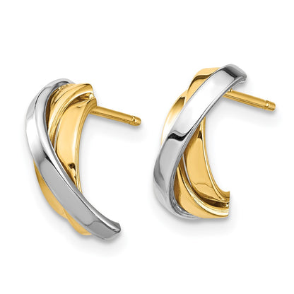 14k Yellow & Rhodium Gold & White Rhodium Triple C-Hoop Post Earrings