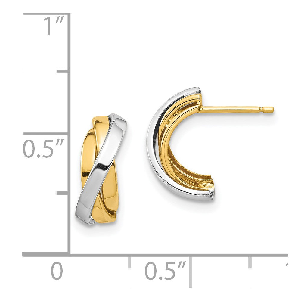 14k Yellow & Rhodium Gold & White Rhodium Triple C-Hoop Post Earrings