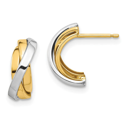 14k Yellow & Rhodium Gold & White Rhodium Triple C-Hoop Post Earrings