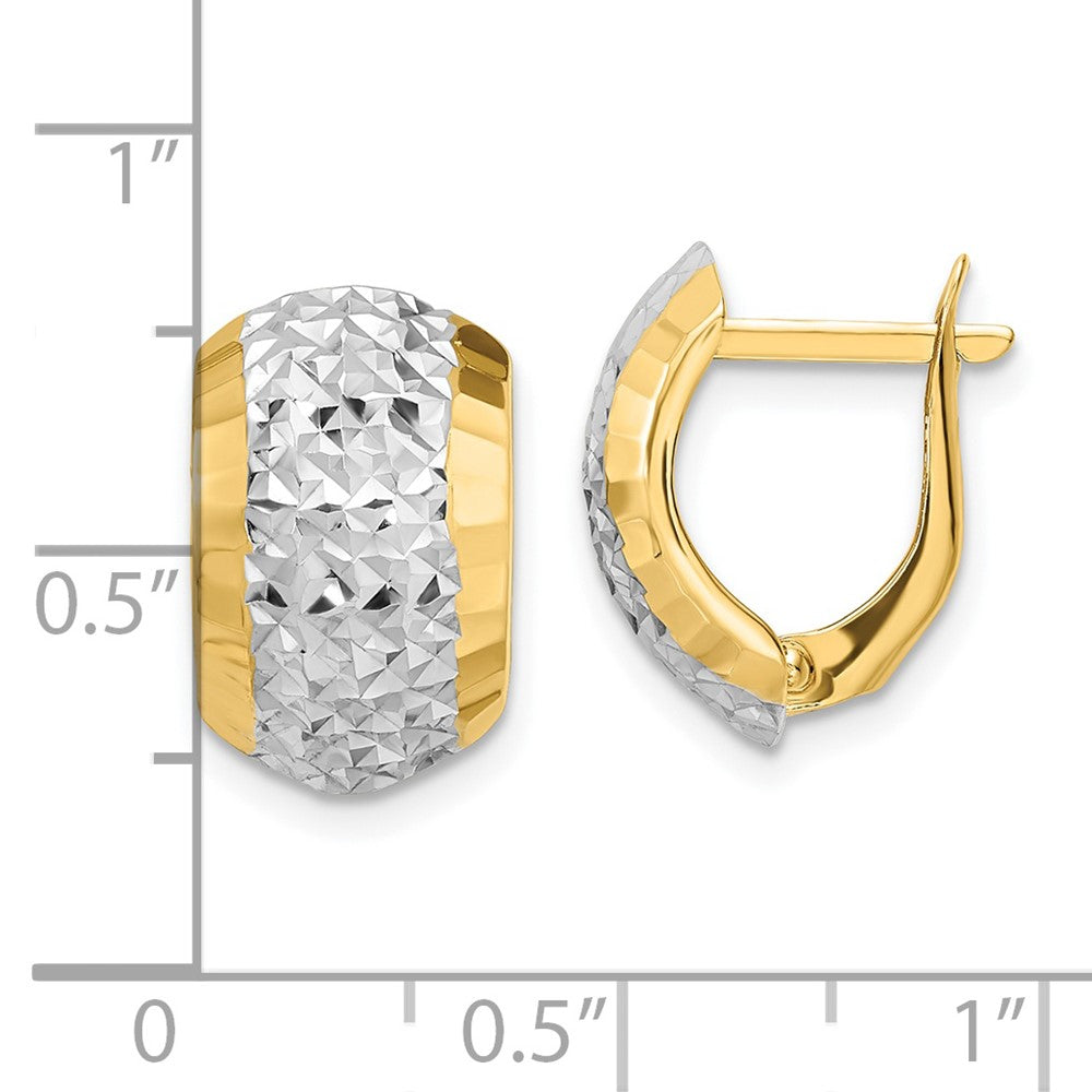 14k Yellow & Rhodium Gold w/ White Rhodium Diamond-cut Hinged Earrings