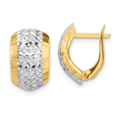 14k Yellow & Rhodium Gold w/ White Rhodium Diamond-cut Hinged Earrings