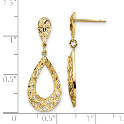14k Yellow Gold D/C Dangle Post Earrings