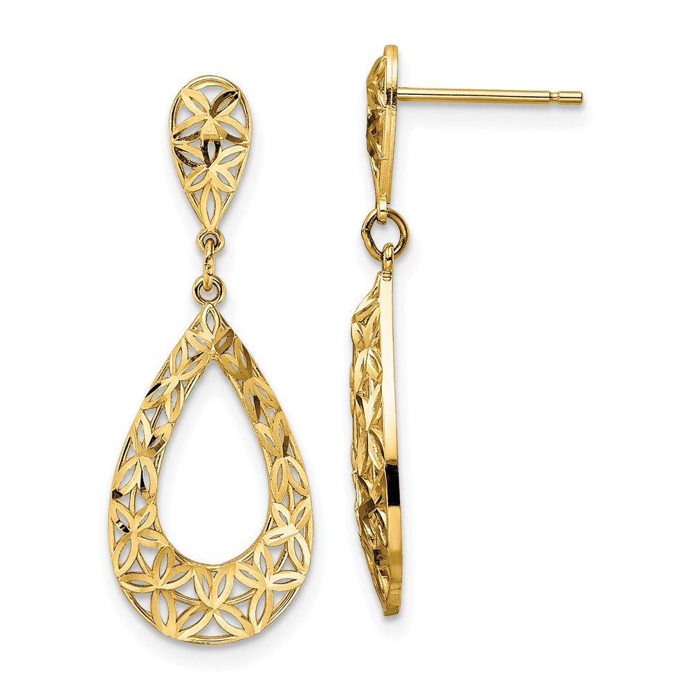 14k Yellow Gold D/C Dangle Post Earrings