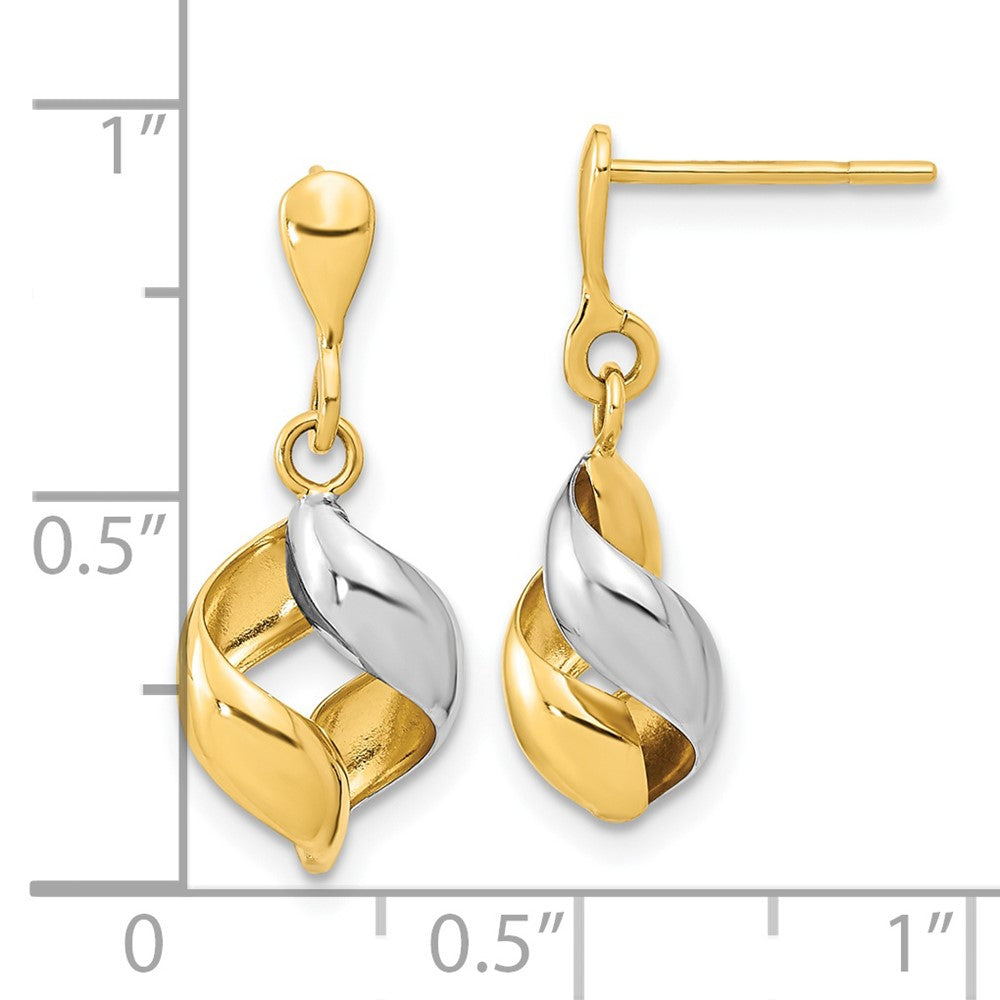 14k Yellow & Rhodium Gold w/ White Rhodium Polished Fancy Dangle Post Earrings