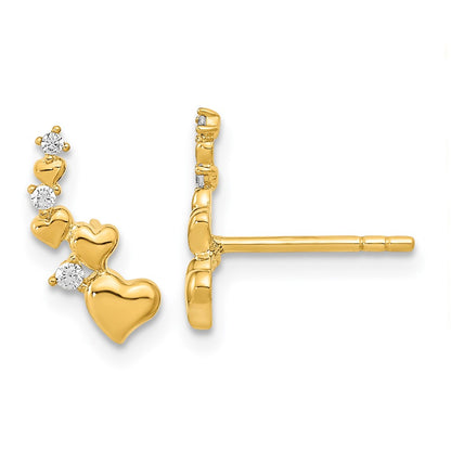 14k Yellow Gold Polished Heart CZ Post Earrings