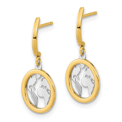 14k Yellow & Rhodium Gold Polished White Rhodium Earth Dangle Earrings
