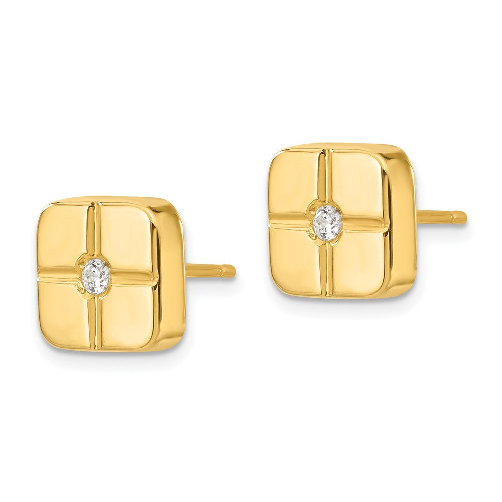 14k Yellow Goldy Polished Geometric Square CZ Post Earrings