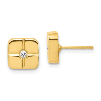 14k Yellow Goldy Polished Geometric Square CZ Post Earrings