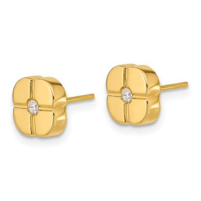 14k Yellow Goldy Polished Geometric Design with CZ Post Earrings