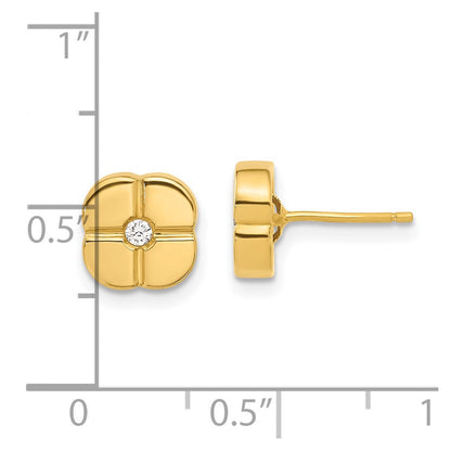 14k Yellow Goldy Polished Geometric Design with CZ Post Earrings