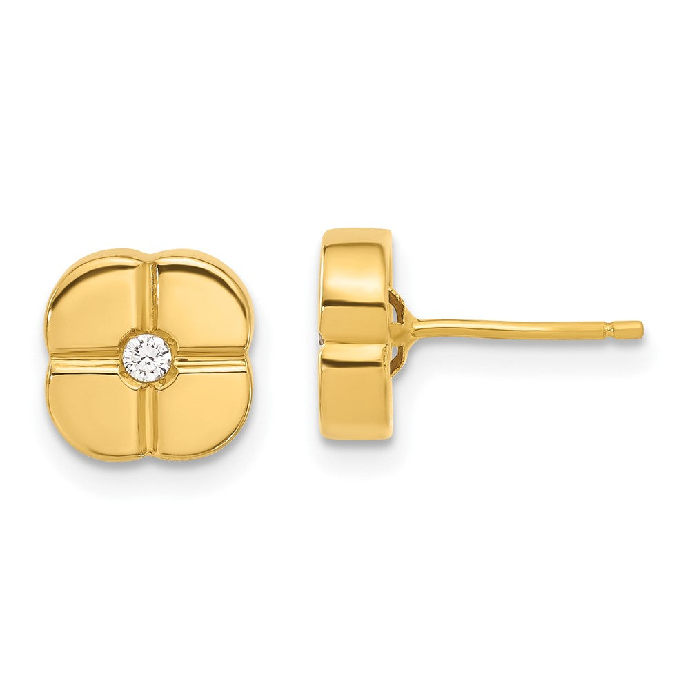 14k Yellow Goldy Polished Geometric Design with CZ Post Earrings