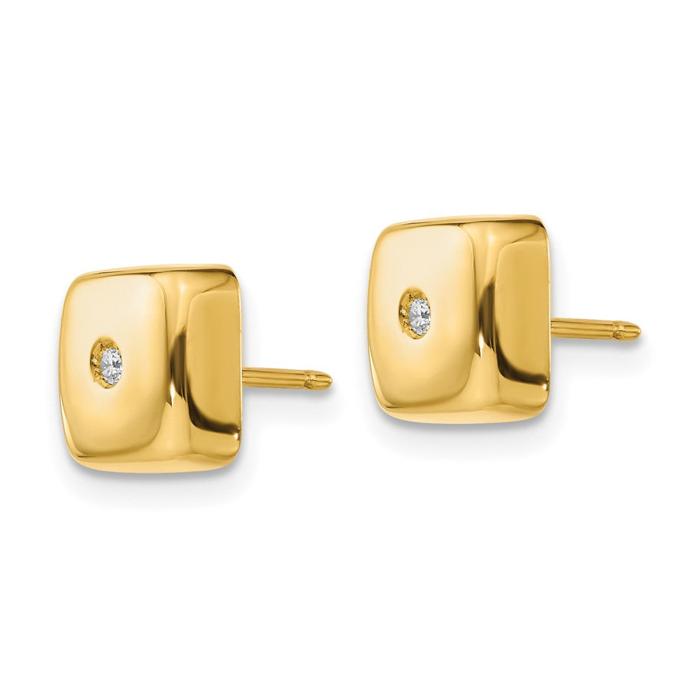 14k Yellow Gold Polished Square with CZ Post Earrings