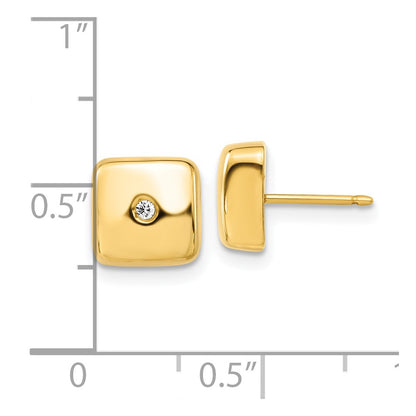 14k Yellow Gold Polished Square with CZ Post Earrings