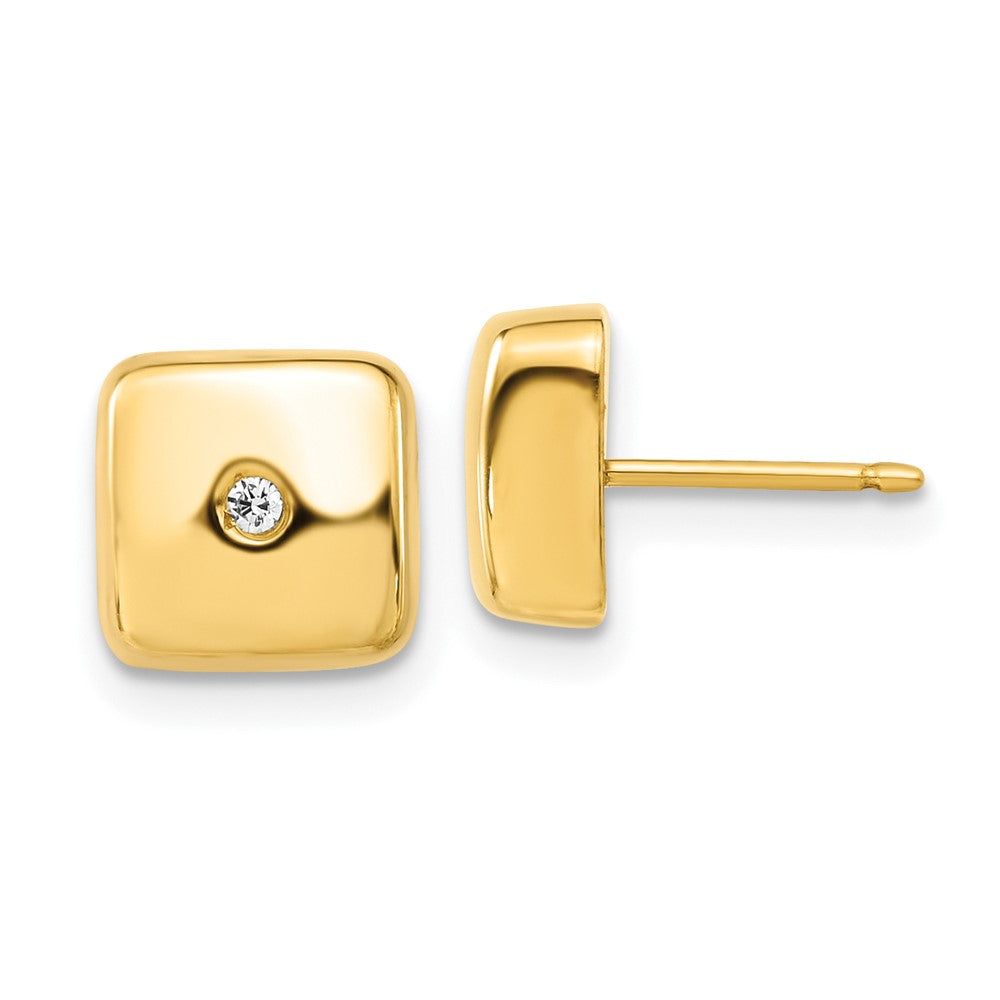 14k Yellow Gold Polished Square with CZ Post Earrings