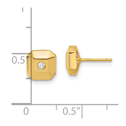 14k Yellow Goldy Polished Faceted Square with CZ Post Earrings