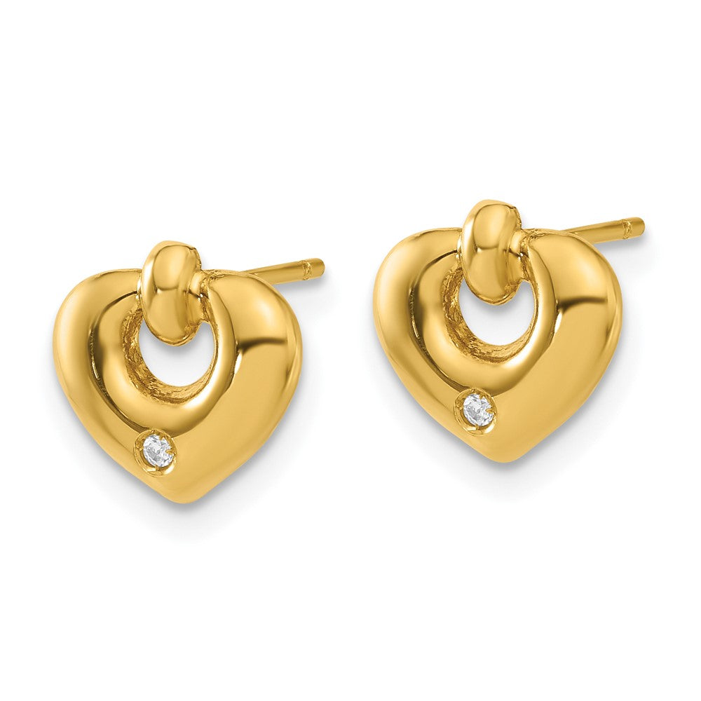 14k Yellow Goldy Polished Heart with CZ Post Earrings