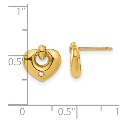14k Yellow Goldy Polished Heart with CZ Post Earrings