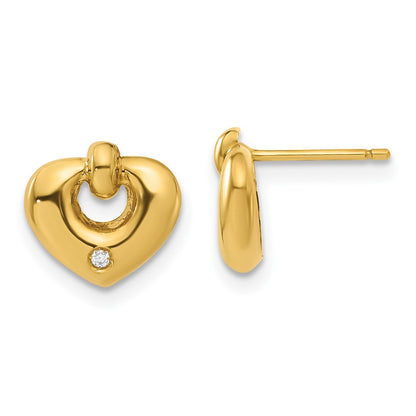 14k Yellow Goldy Polished Heart with CZ Post Earrings
