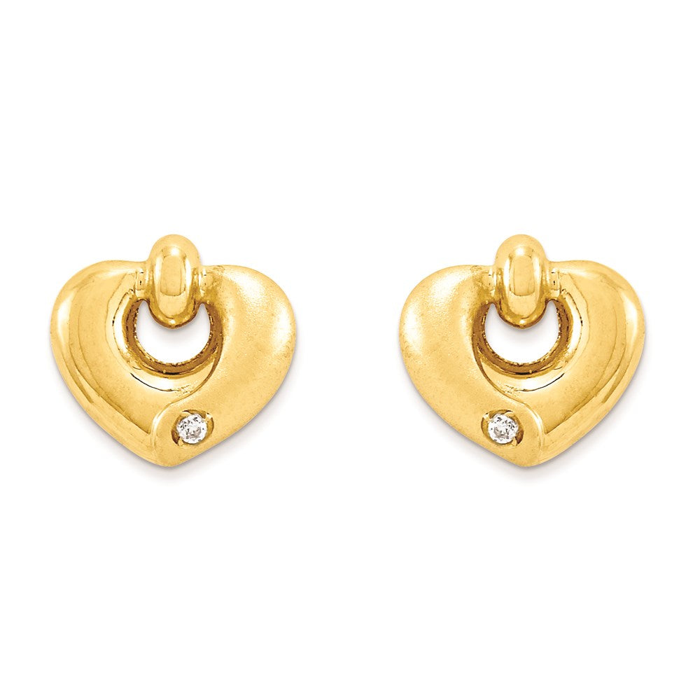 14k Yellow Gold Polished & Satin Heart with CZ Post Earrings