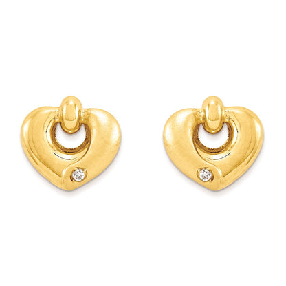 14k Yellow Gold Polished & Satin Heart with CZ Post Earrings