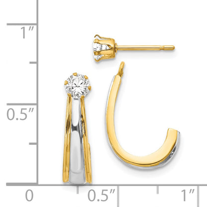 14k Yellow & Rhodium Gold & Rhodium J-Hoop with CZ Stud Earring Jackets