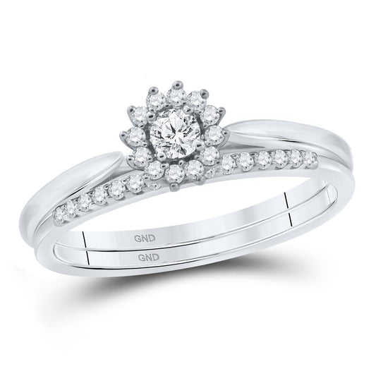 14k White Gold Round Diamond Halo Wedding Bridal Ring Set 1/4 Cttw