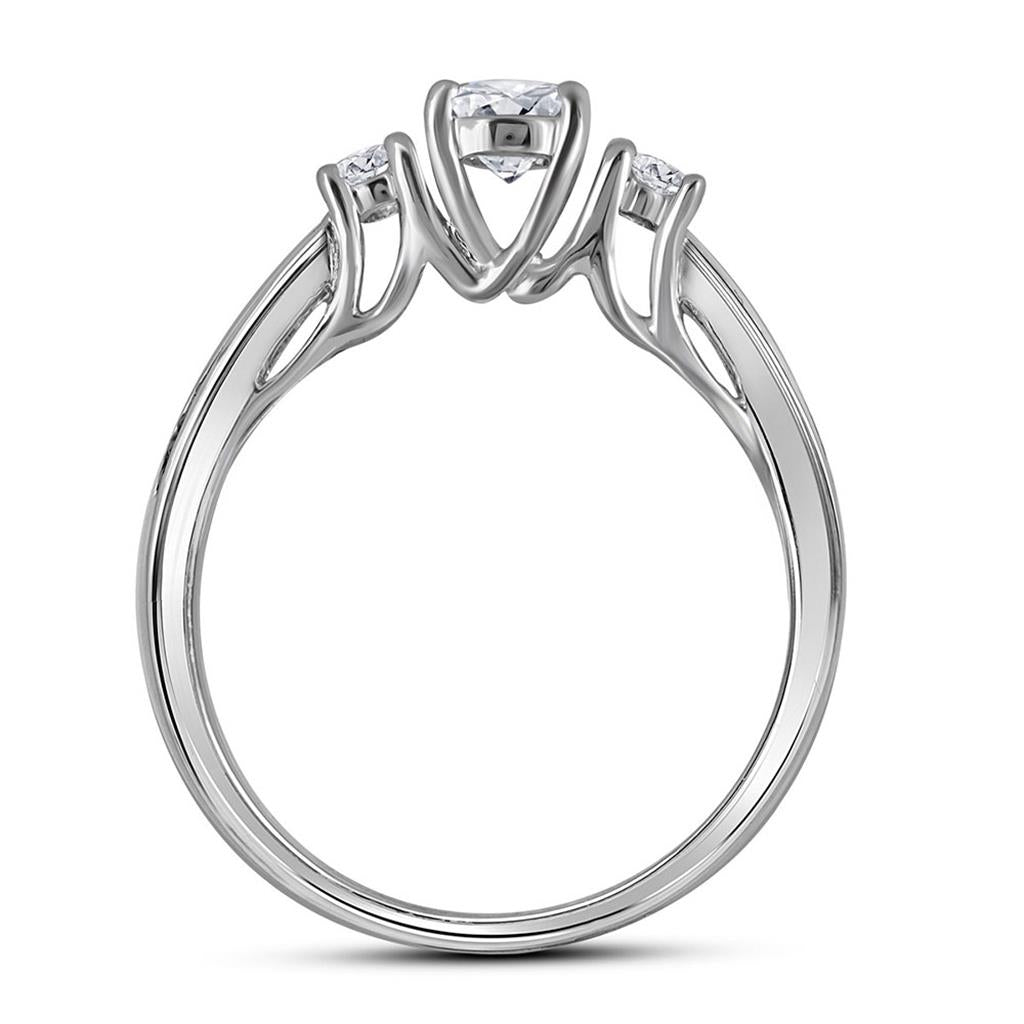 14k White Gold Round Diamond 3-Stone Bridal Wedding Ring Set 1 Cttw (Certified)
