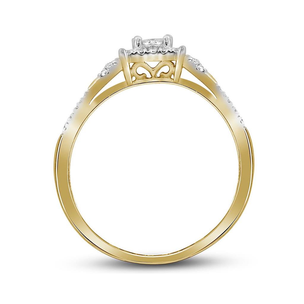 10k Yellow Gold Princess Diamond Halo Bridal Wedding Ring Set 1/4 Cttw