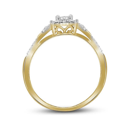 10k Yellow Gold Princess Diamond Halo Bridal Wedding Ring Set 1/4 Cttw