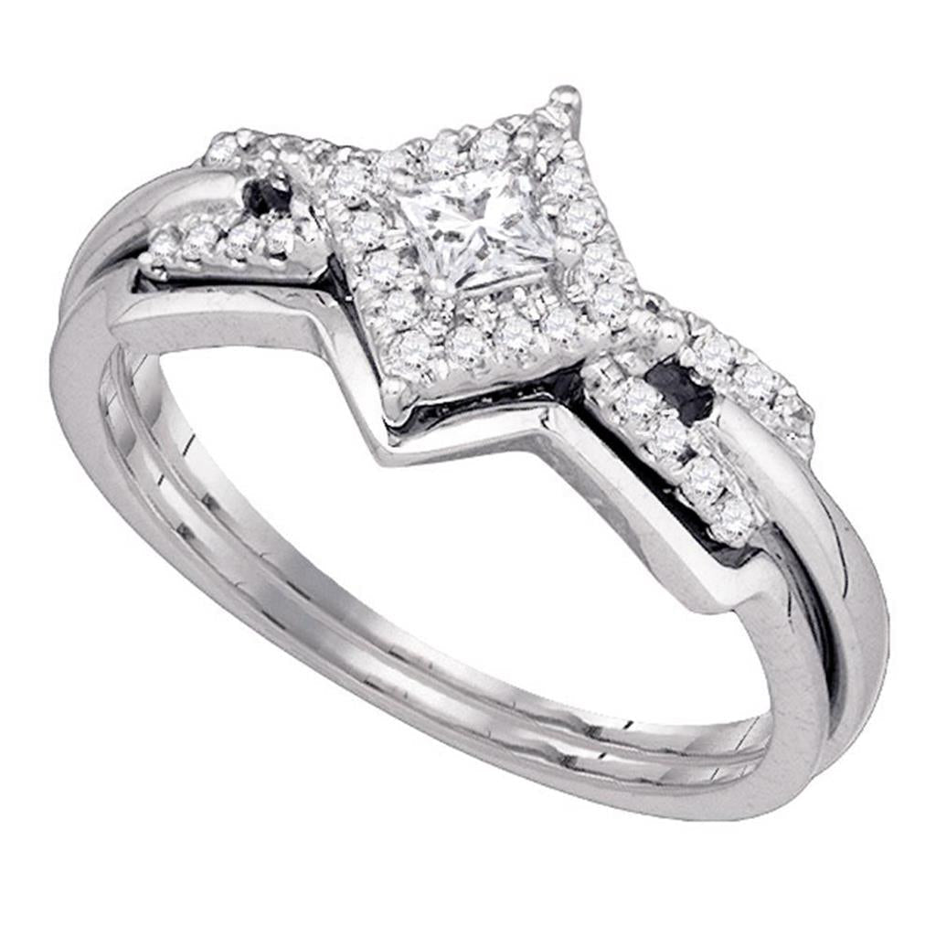 14k White Gold Princess Diamond Bridal Wedding Ring Set 1/4 Cttw