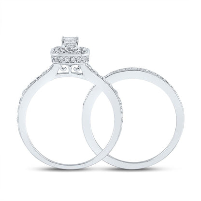 14k White Gold Emerald Diamond Bridal Wedding Ring Set 1 Cttw (Certified)