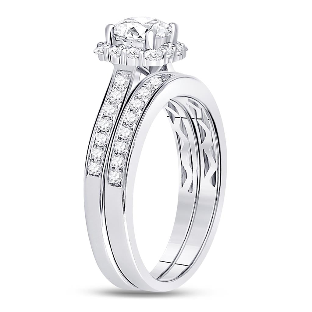 14k White Gold Princess Diamond Halo Bridal Wedding Ring Set 1-1/4 Cttw (Certified)