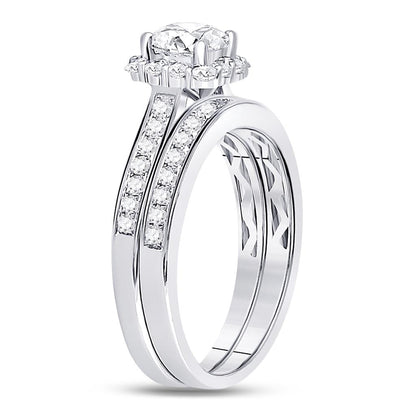 14k White Gold Princess Diamond Halo Bridal Wedding Ring Set 1-1/4 Cttw (Certified)