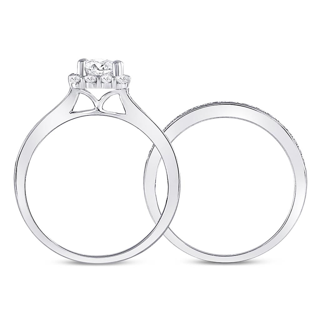 14k White Gold Princess Diamond Halo Bridal Wedding Ring Set 1-1/4 Cttw (Certified)