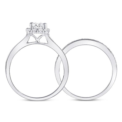 14k White Gold Princess Diamond Halo Bridal Wedding Ring Set 1-1/4 Cttw (Certified)