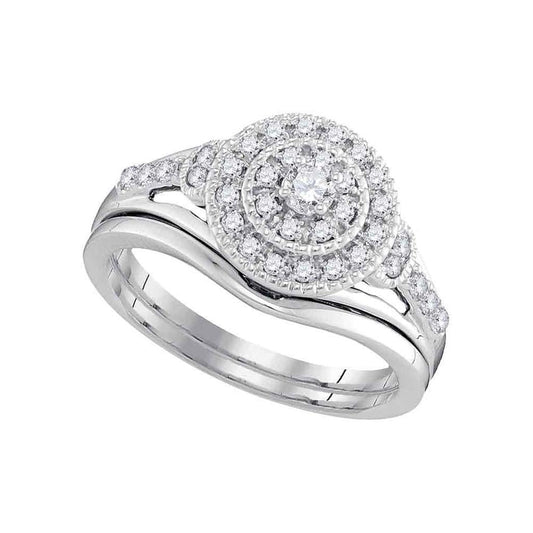 14k White Gold Diamond Round Bridal Wedding Ring Set 1/3 Cttw