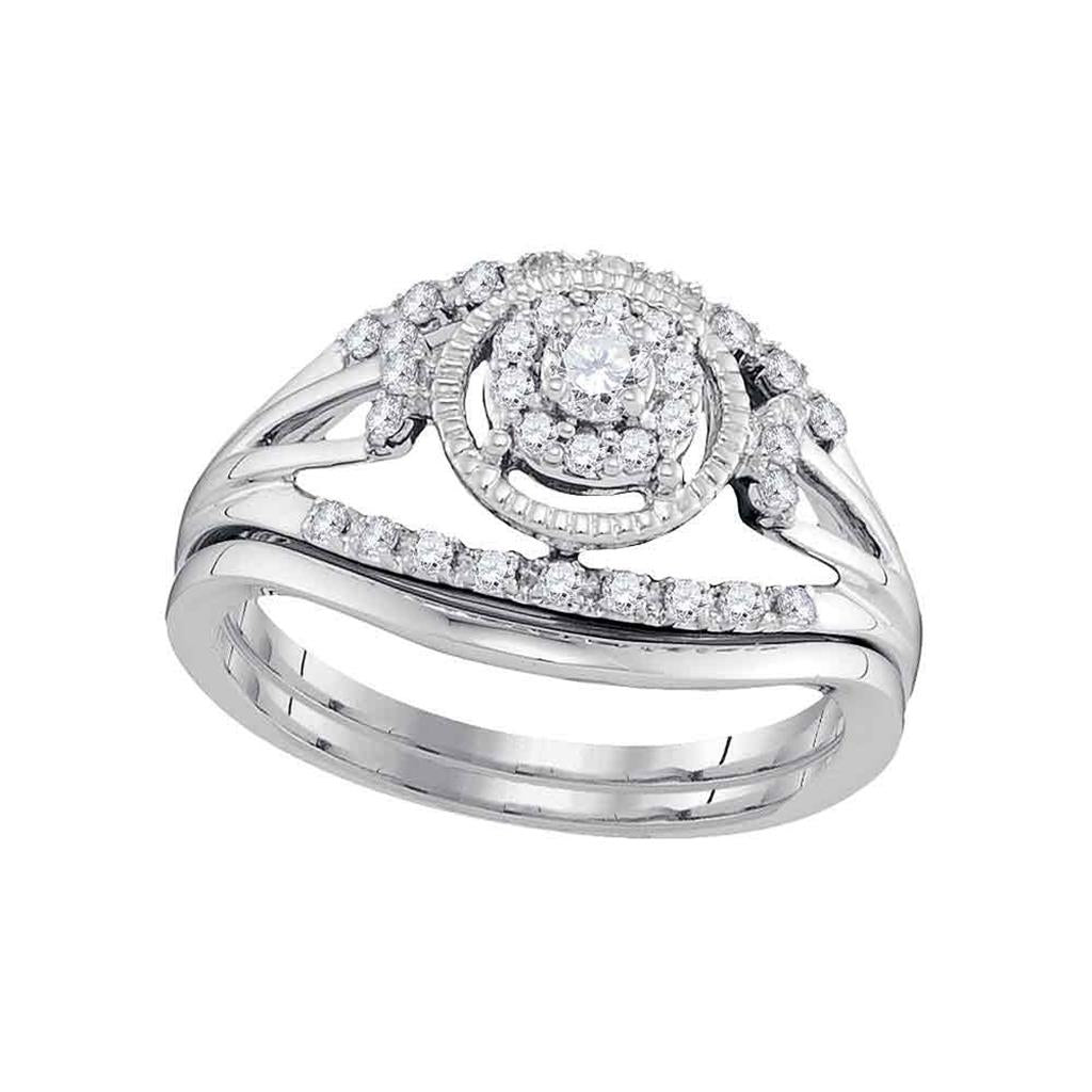 14k White Gold Round Diamond Bridal Wedding Ring Set 1/3 Cttw