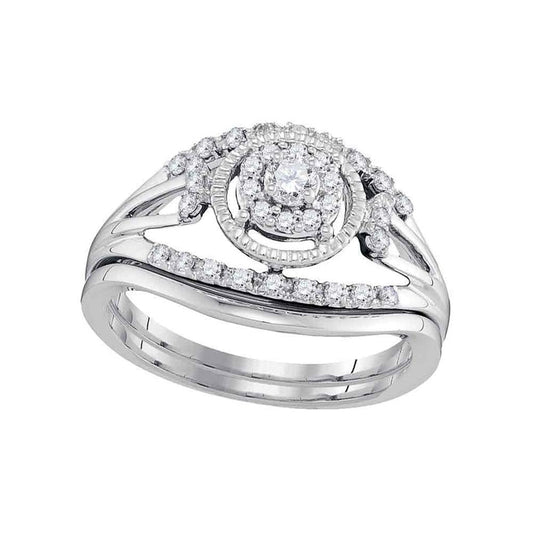 14k White Gold Round Diamond Bridal Wedding Ring Set 1/3 Cttw