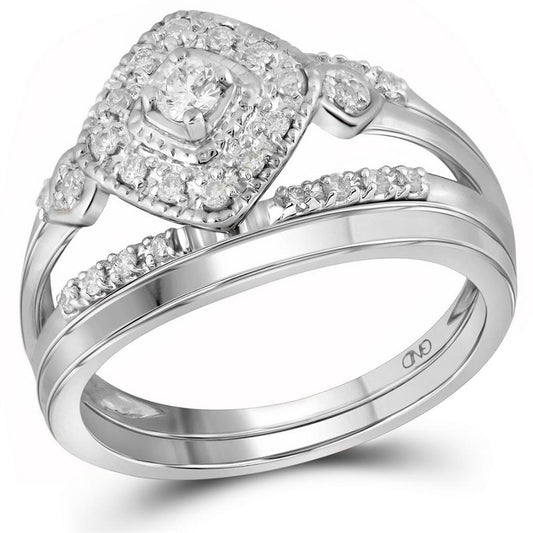 14k White Gold Round Diamond Bridal Wedding Ring Set 1/3 Cttw